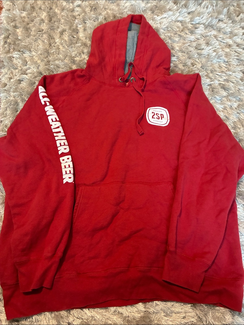 2 Stone Pub Brewing Red Hooded Pullover Sweatshirt with Sleeve Logo